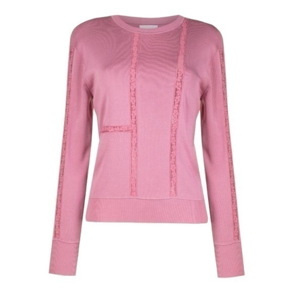 Chloé Lace-Insert‎ Jumper Pullover in Cheerful Pink Size Large NWT